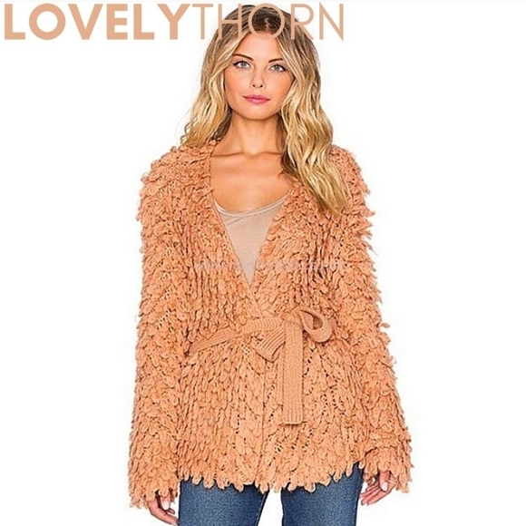 Tularosa Jackets & Blazers - TULAROSA // ltd ed shaggy loop knit belted cardigan peachy nude